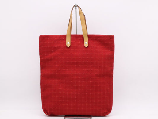 HERMES Nylon/Leather Amedaba MM Red Tote Bag with Silver Hardware