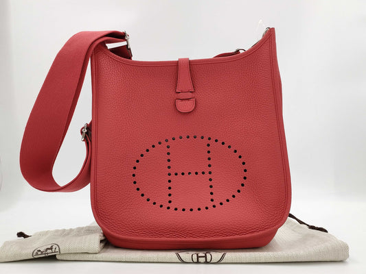 HERMES Leather Evelyne 3PM Shoulder Bag, Orange, Silver Hardware, Dust Bag Included, N Stamp, 2010
