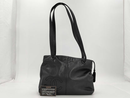 CHANEL Coco Mark Stitch Tote Bag, Silver Hardware, Black, Sticker, Card, 5522234 Tote Bag
