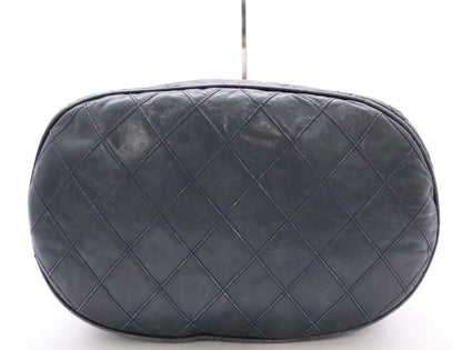 CHANEL Leather Bicolor Drawstring Chain Shoulder Bag in Navy with GD Hardware and Pouch Charm