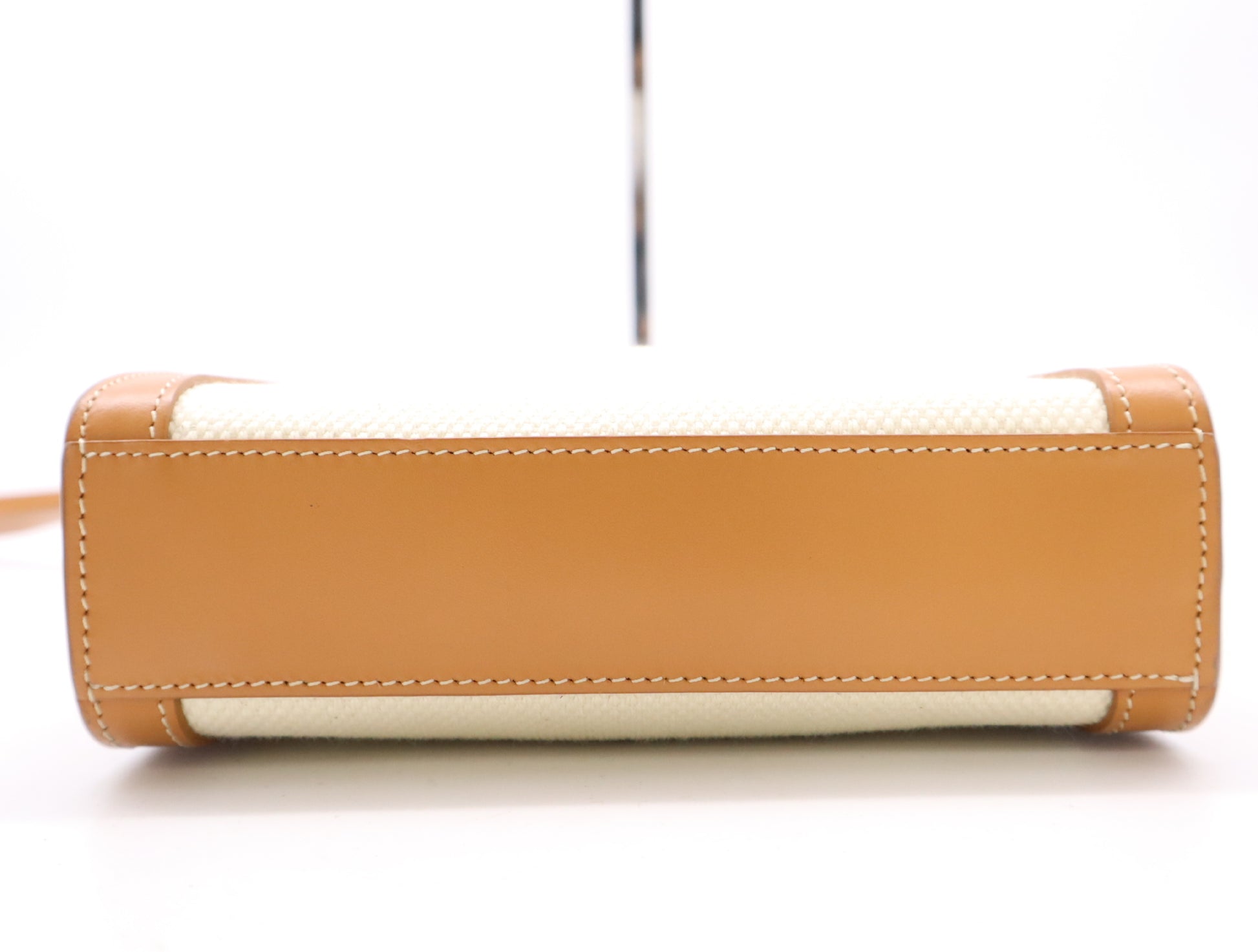 CELINE Mini Vertical Cabas 2-Way Shoulder Bag, Canvas and Leather, Beige and Brown, with Shoulder Strap