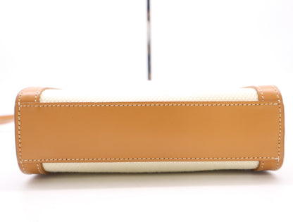 CELINE Mini Vertical Cabas 2-Way Shoulder Bag, Canvas and Leather, Beige and Brown, with Shoulder Strap