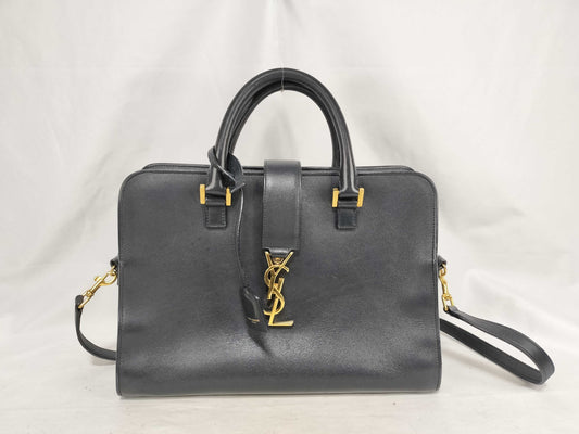 SAINT LAURENT Cabas Shoulder Handbag Leather with Gold Hardware