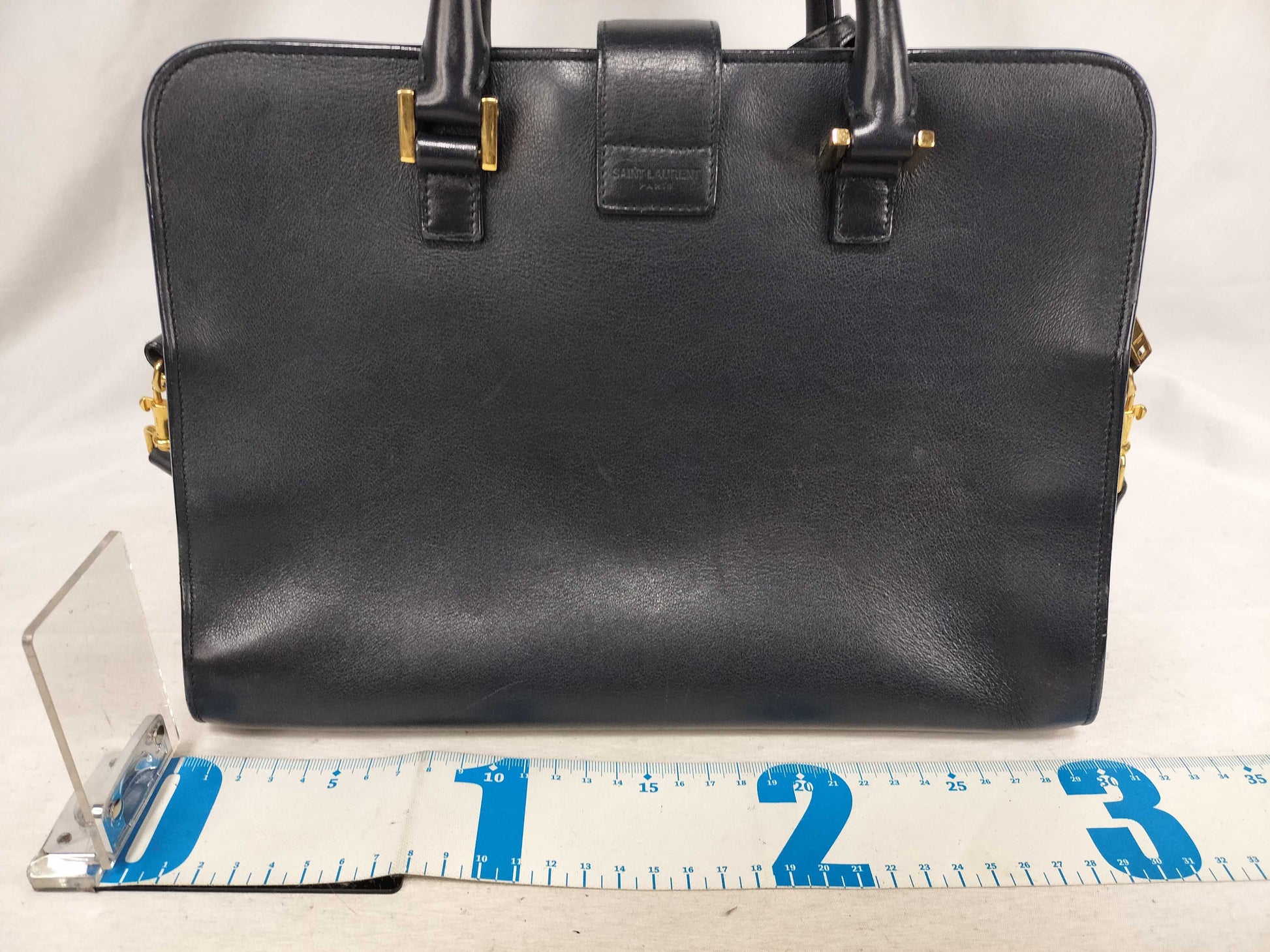 SAINT LAURENT Cabas Shoulder Handbag Leather with Gold Hardware