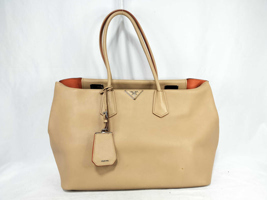 PRADA PRADA Tote Bag Triangle Logo Leather Beige Tote Bag