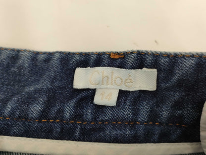 Chloe Logo Embroidered Flare Denim Pants, Kids' Size 14