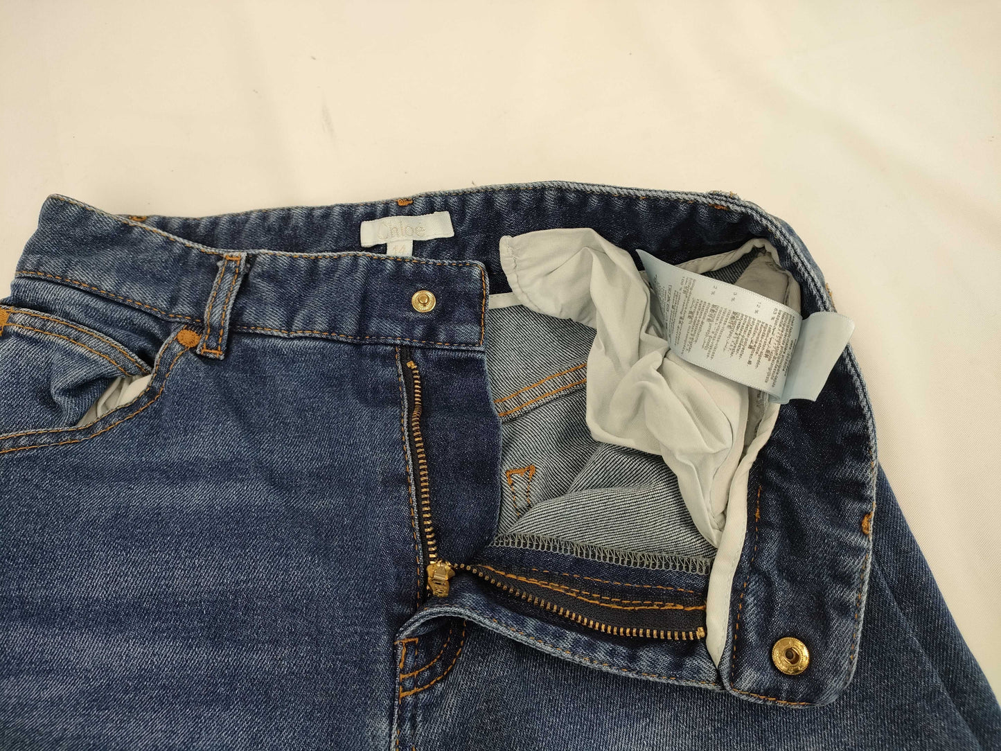 Chloe Logo Embroidered Flare Denim Pants, Kids' Size 14