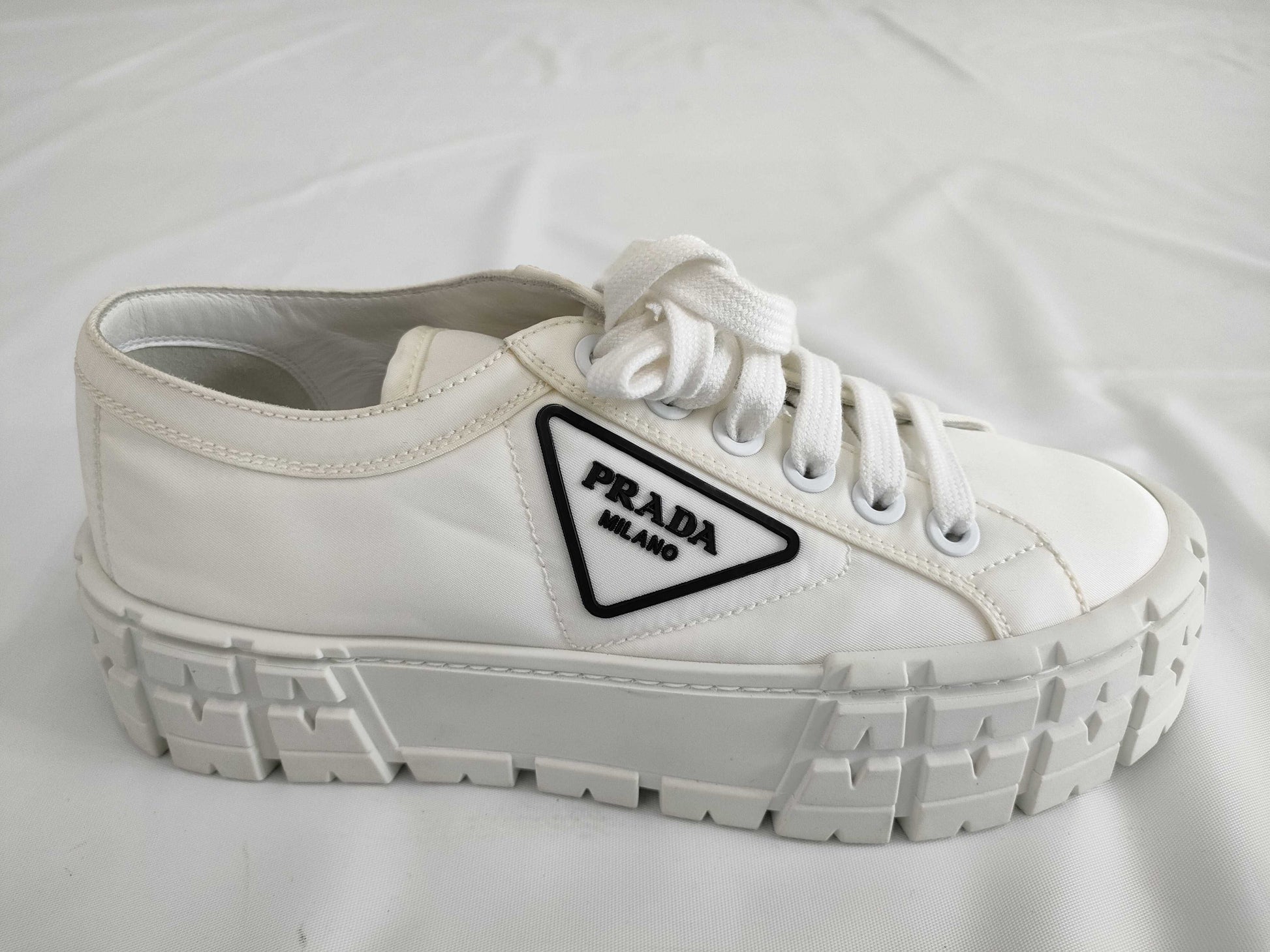 PRADA Double Wheel Nylon Gabardine Sneakers, Size 38