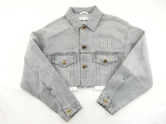 Miu Miu Miu Cropped Logo Denim Jacket