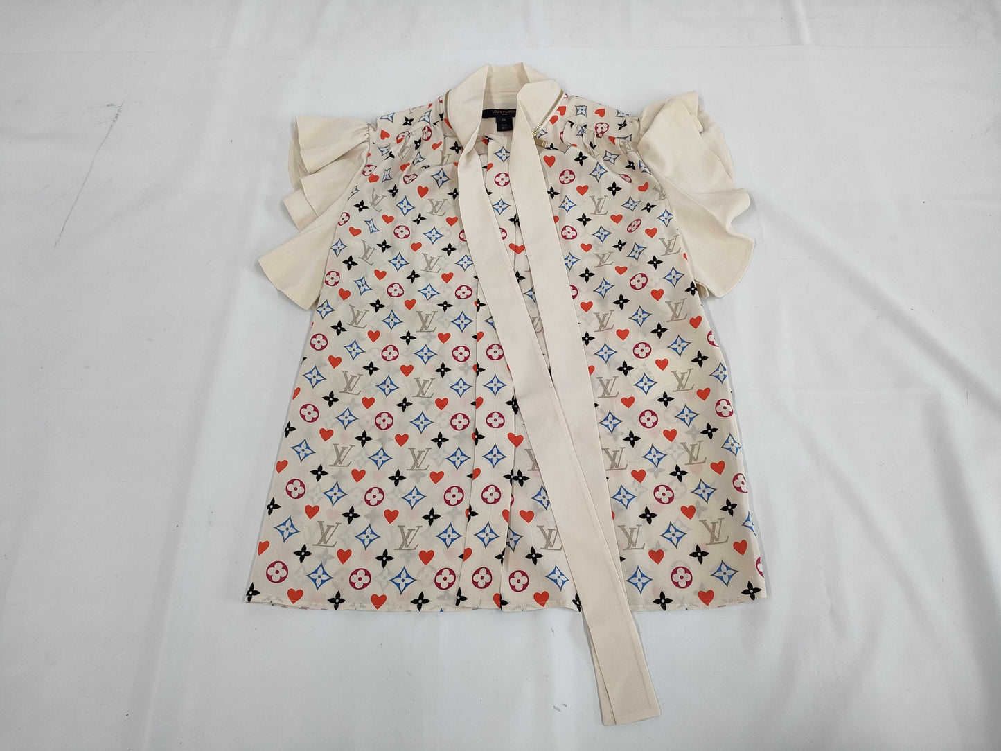 LOUIS VUITTON Game On Ruffle Bowtie Blouse, Size 34, Tops