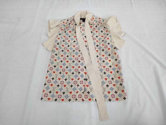 LOUIS VUITTON Game On Ruffle Bowtie Blouse, Size 34, Tops