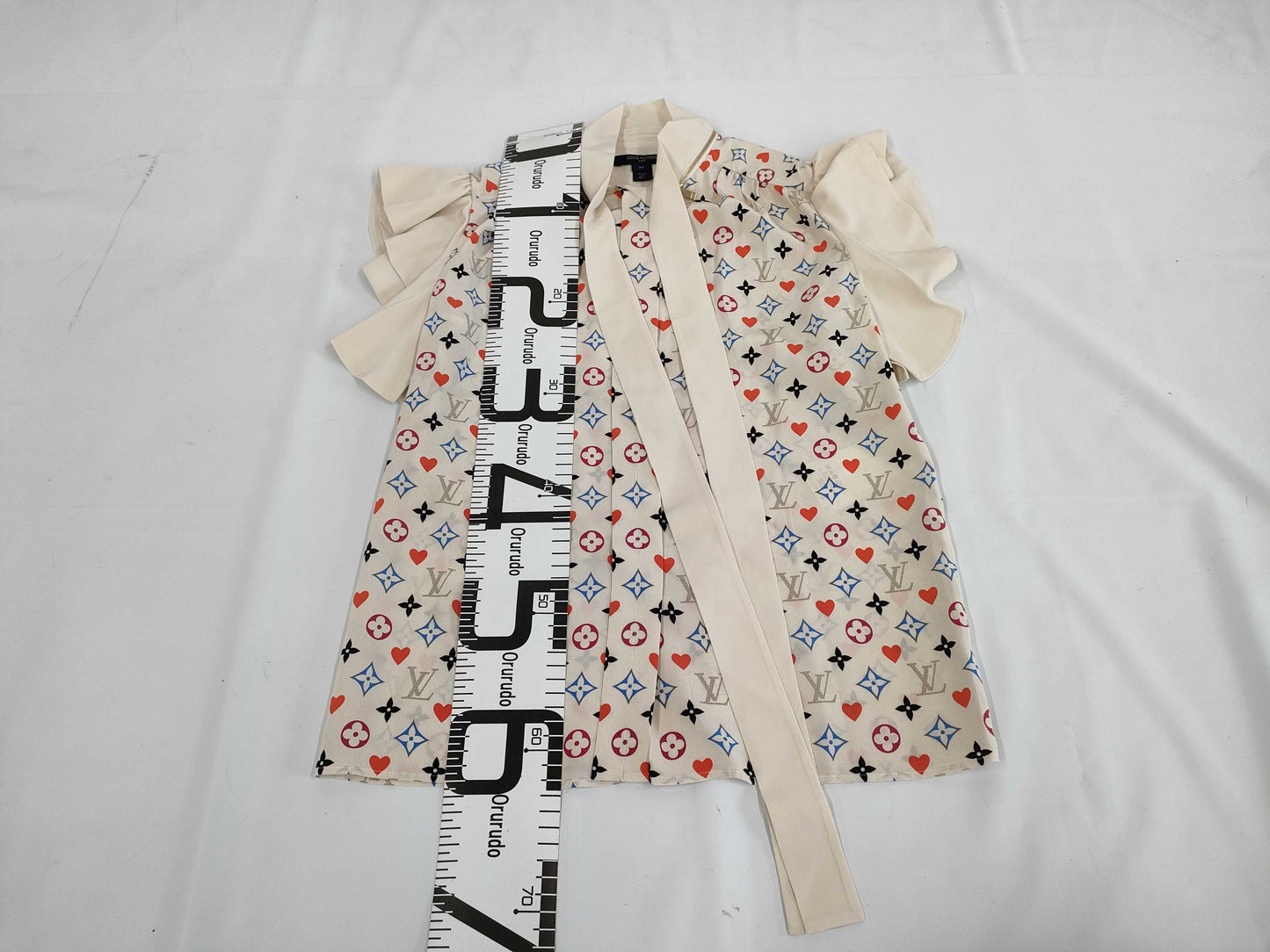 LOUIS VUITTON Game On Ruffle Bowtie Blouse, Size 34, Tops