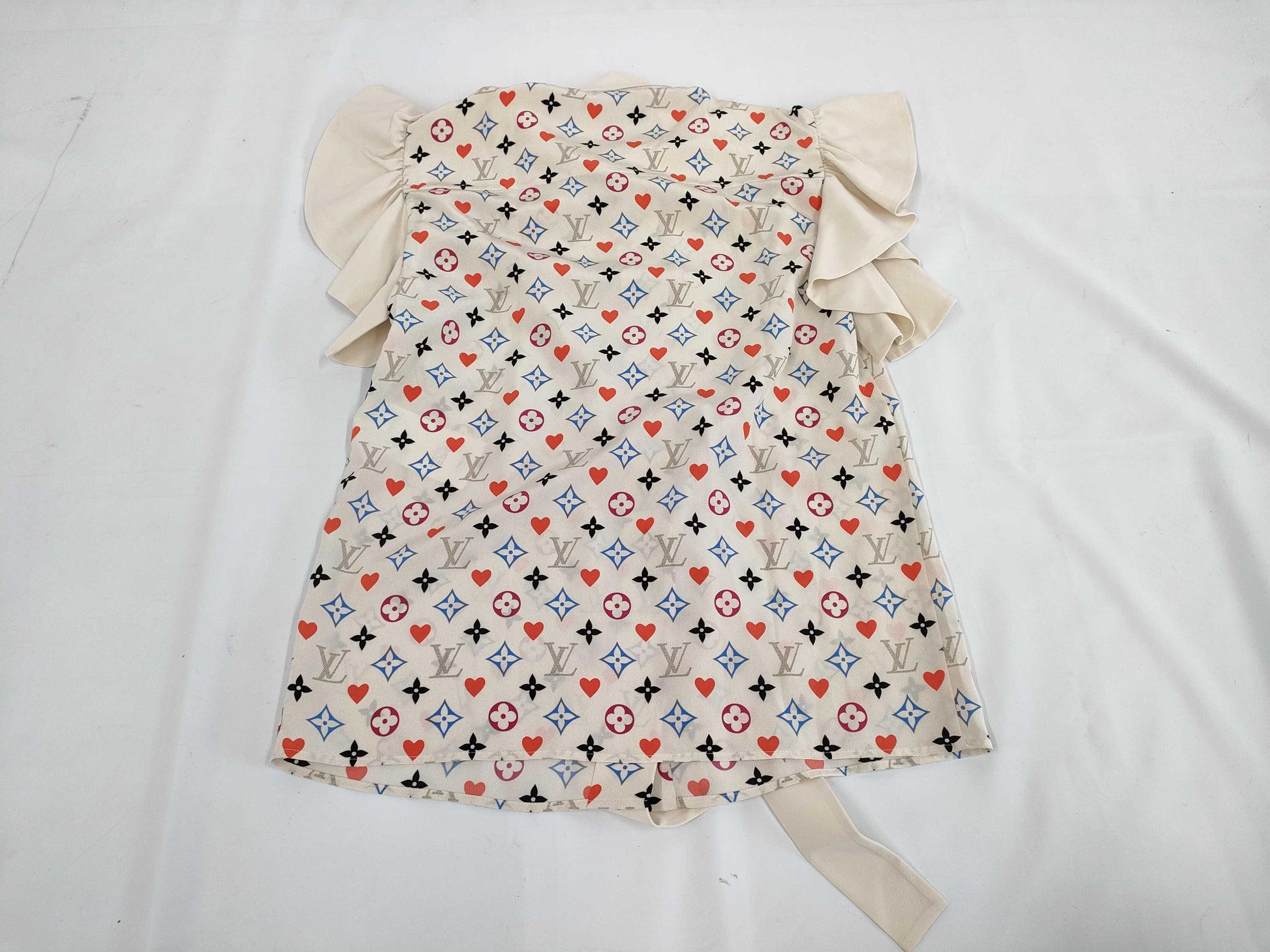 LOUIS VUITTON Game On Ruffle Bowtie Blouse, Size 34, Tops