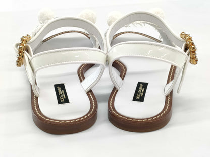 DOLCE & GABBANA Raffia-style Decorative Slide Sandals, Size 38