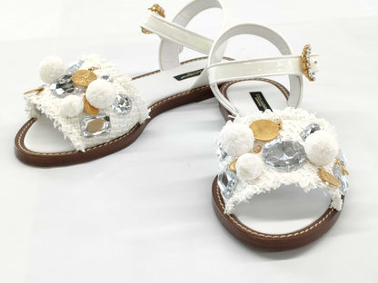DOLCE & GABBANA Raffia-style Decorative Slide Sandals, Size 38