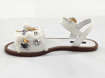 DOLCE & GABBANA Raffia-style Decorative Slide Sandals, Size 38