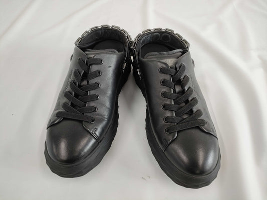 JIMMY CHOO Crystal Strap Nappa Leather Slip-On Sneakers, Size 39