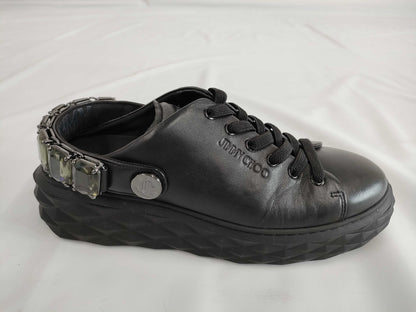 JIMMY CHOO Crystal Strap Nappa Leather Slip-On Sneakers, Size 39