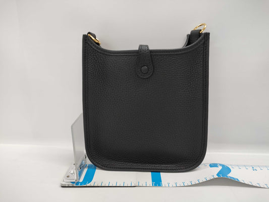 HERMES Evelyn TPM Black Taurillon Clemence Leather Shoulder Bag with Gold Hardware and Double Stamp
