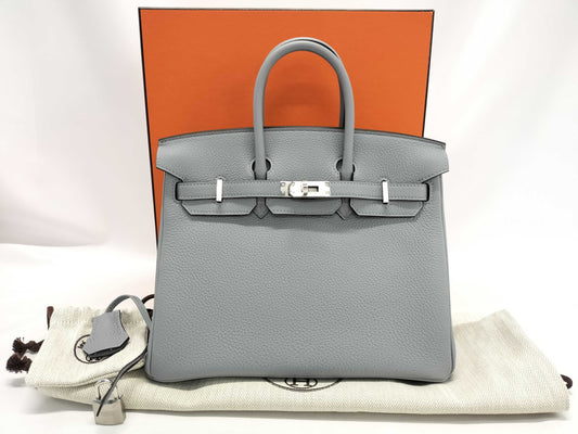 HERMES Birkin 25 Green Pantan Togo Silver Hardware K Stamp Handbag