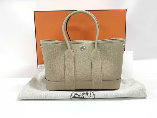 HERMES Garden Party Neo Trench Negonda Handbag with Silver Hardware and K Stamp