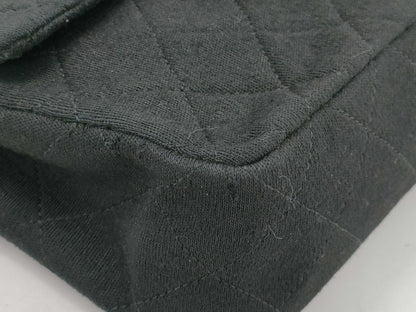 CHANEL Cotton Jersey Matelasse Black Chain Shoulder Bag, 0 Series