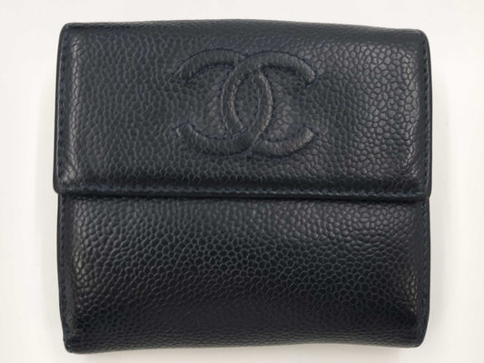 CHANEL Caviar Skin Deca Coco Double Hook Bifold Wallet