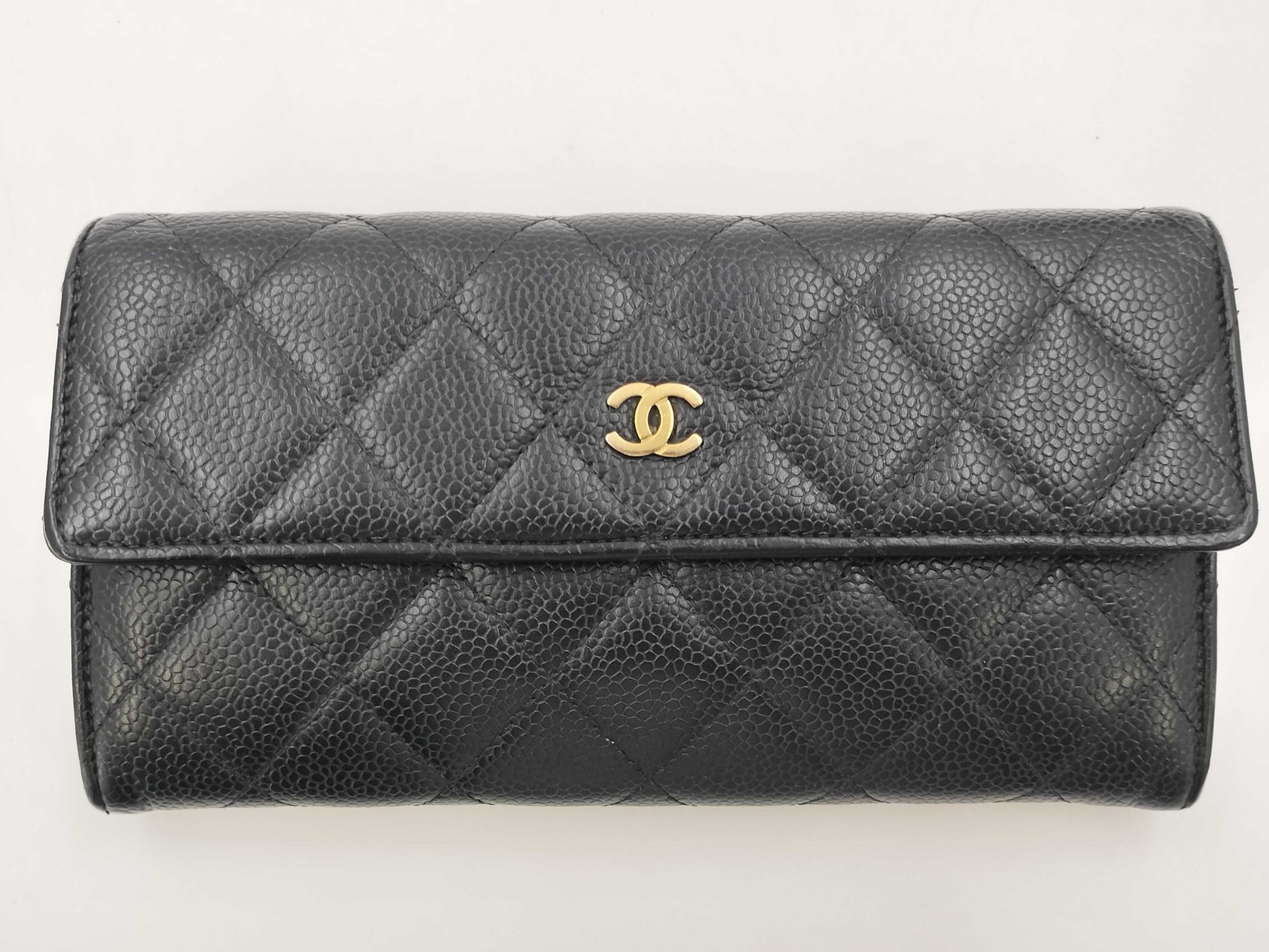 CHANEL Caviar Skin Matelasse Long Flap Wallet
