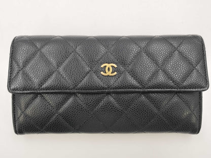 CHANEL Caviar Skin Matelasse Long Flap Wallet