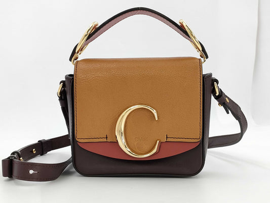 Chloe C 2-way shoulder bag, leather, two-tone, yellow and burgundy.