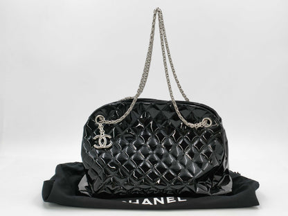 CHANEL Patent Matelasse Chain Tote, Black, 14176576