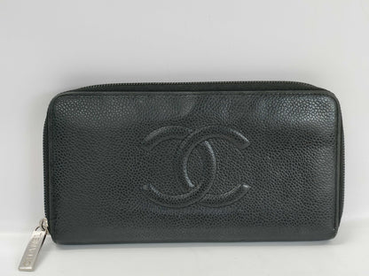 CHANEL Caviar Leather Long Wallet with Stickers and Cards