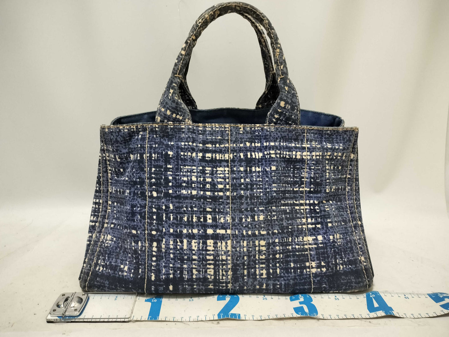 PRADA Prada Canapa Denim Handbag with Triangle Logo and All-Over Print