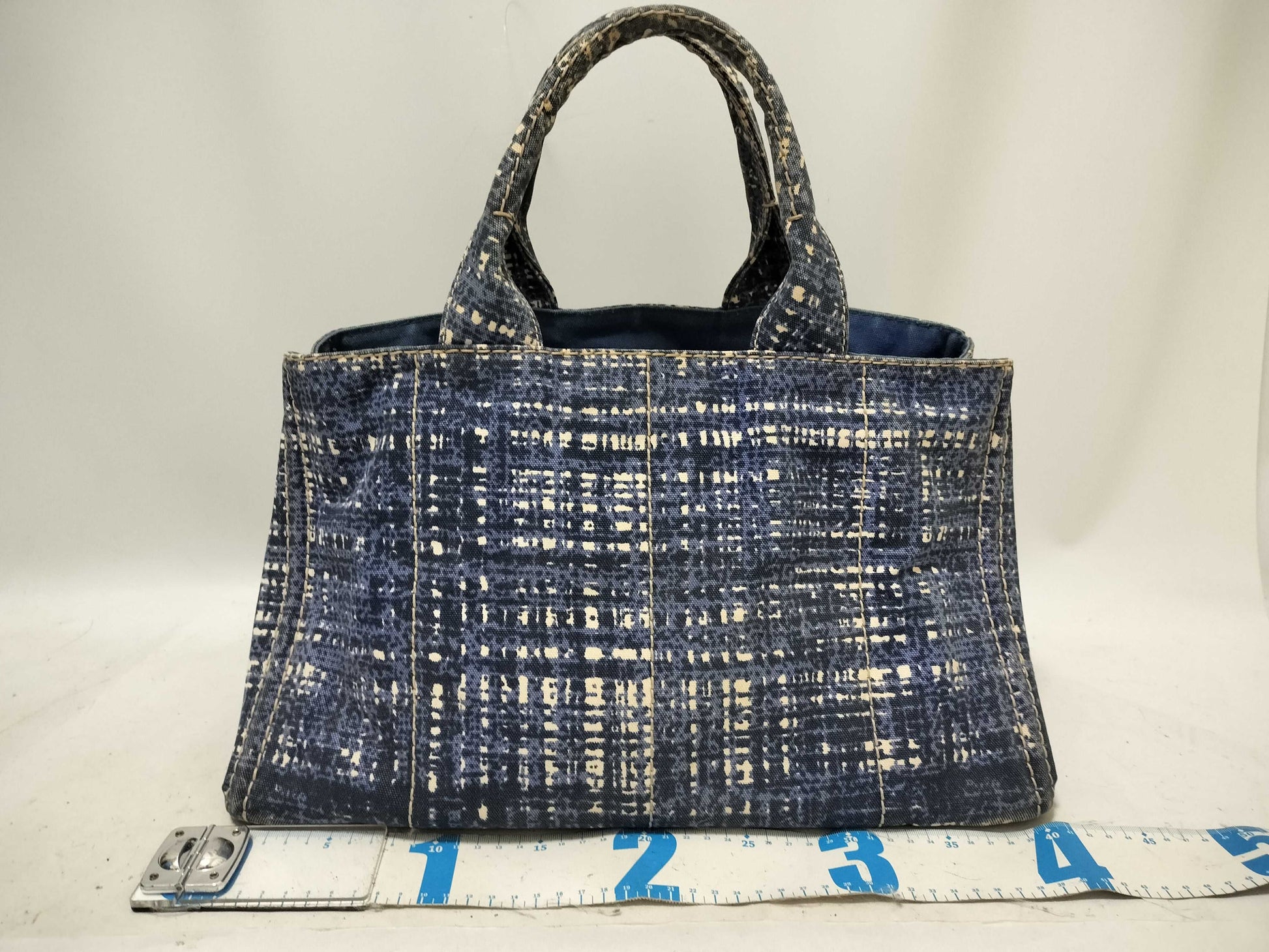 PRADA Prada Canapa Denim Handbag with Triangle Logo and All-Over Print