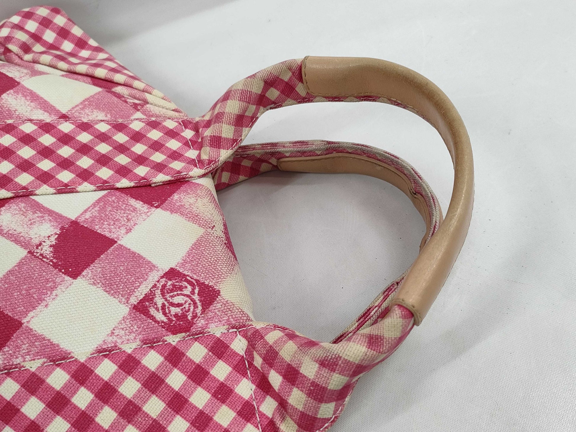 CHANEL Cruise Line Coco Mark Gingham Check Pink Handbag