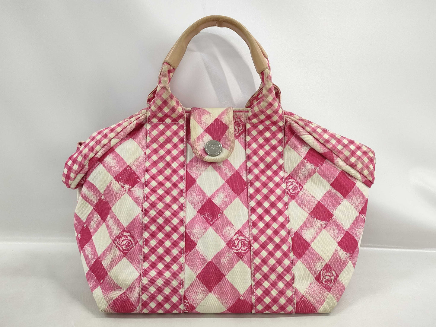 CHANEL Cruise Line Coco Mark Gingham Check Pink Handbag