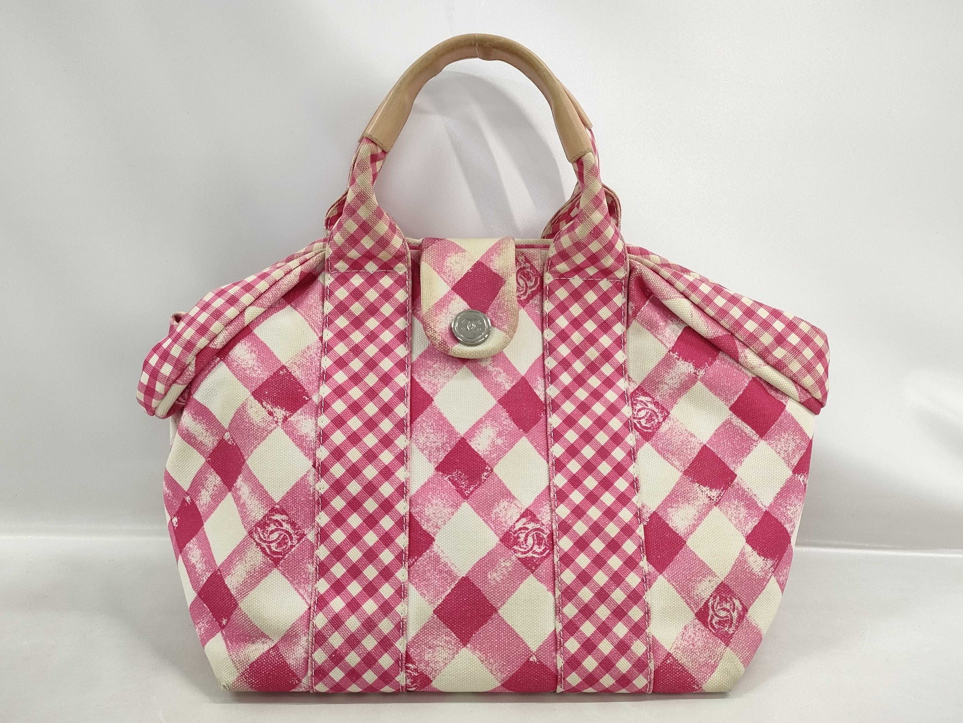 CHANEL Cruise Line Coco Mark Gingham Check Pink Handbag