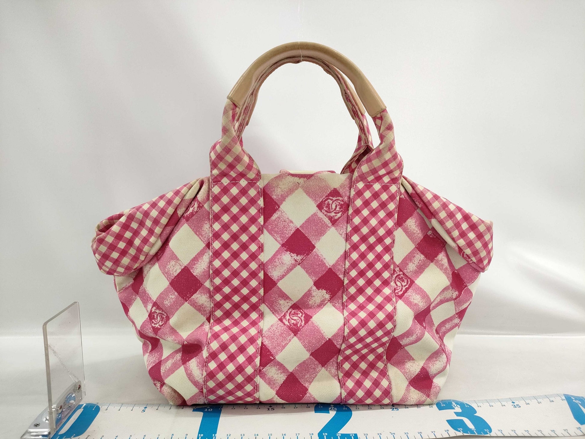 CHANEL Cruise Line Coco Mark Gingham Check Pink Handbag