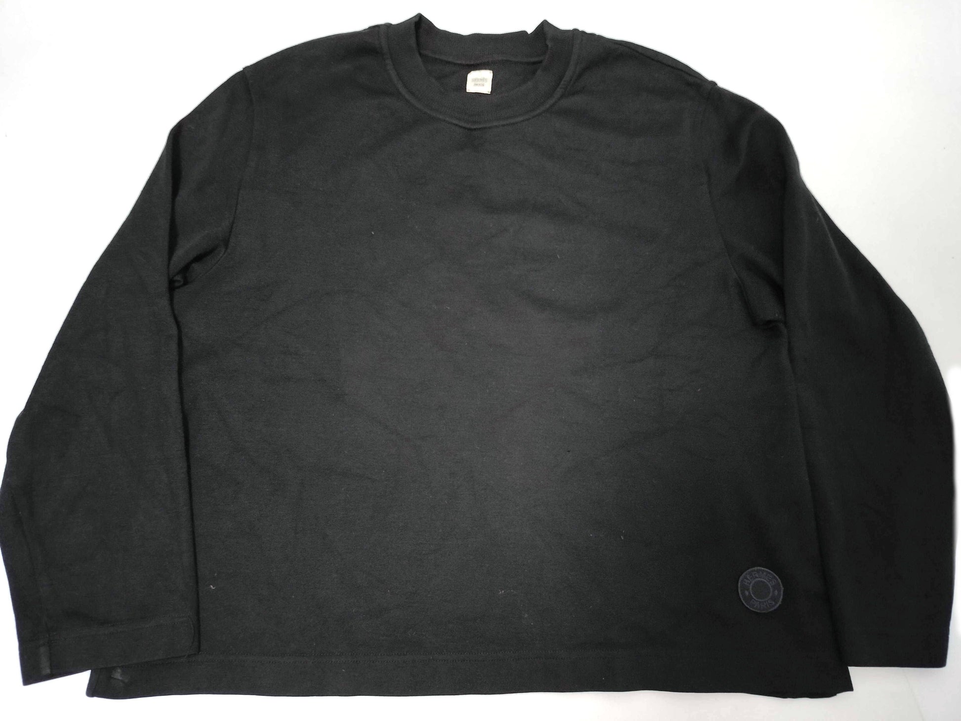 HERMES Serie Long T-Shirt with Patch, Black, Size 34, Tops