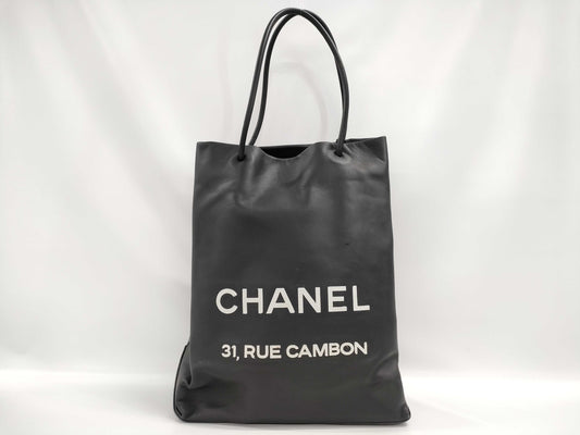 CHANEL Leather Tote Bag Black 12 Series