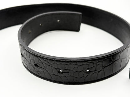 VALENTINO V Logo Signature XCT724 Rhinestone and Beaded Crystal Buckle Leather Belt 75/30 Black Crocodile Embossed Belt
