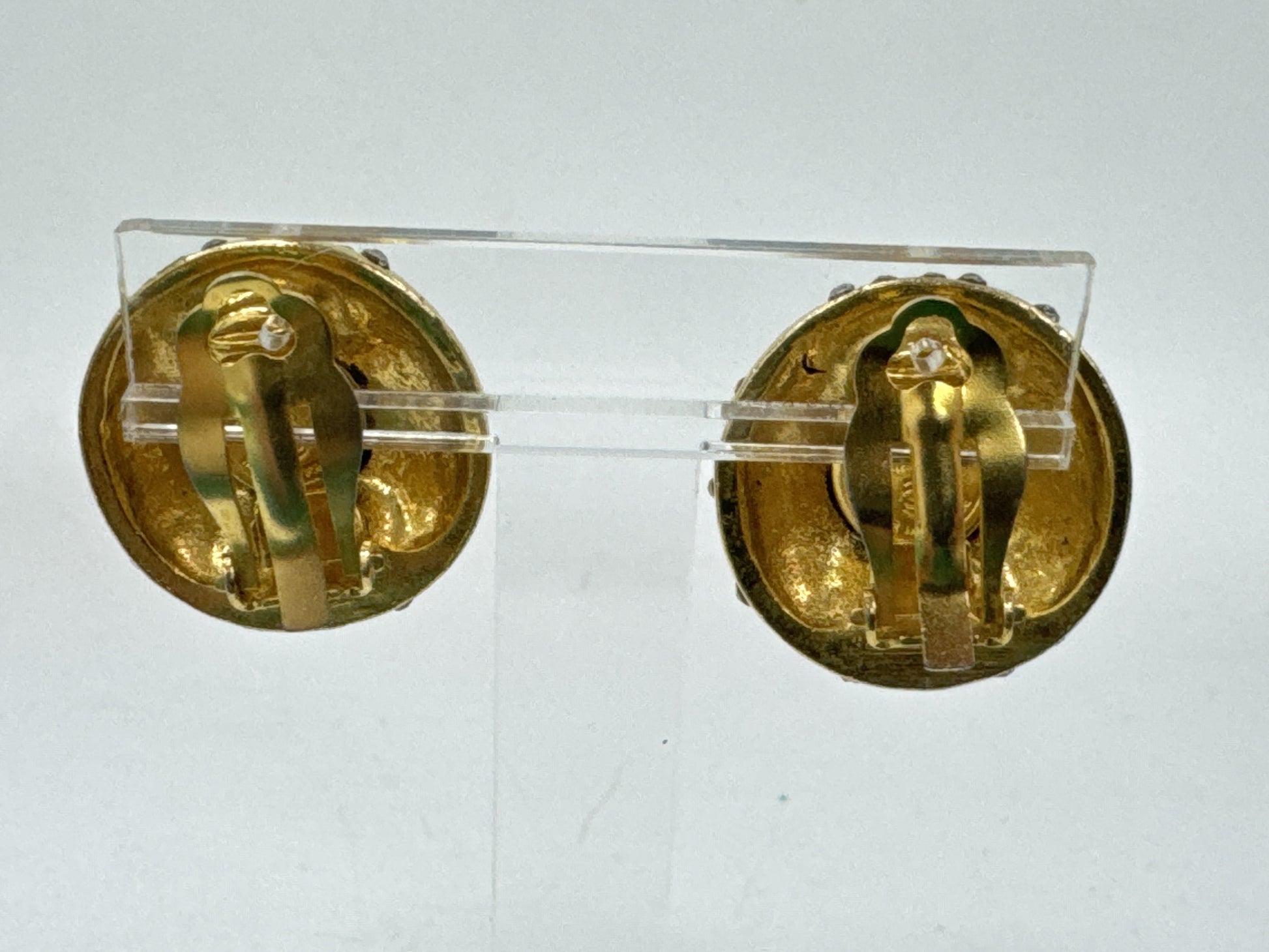 CHANEL Logo Rhinestone Gold Earrings