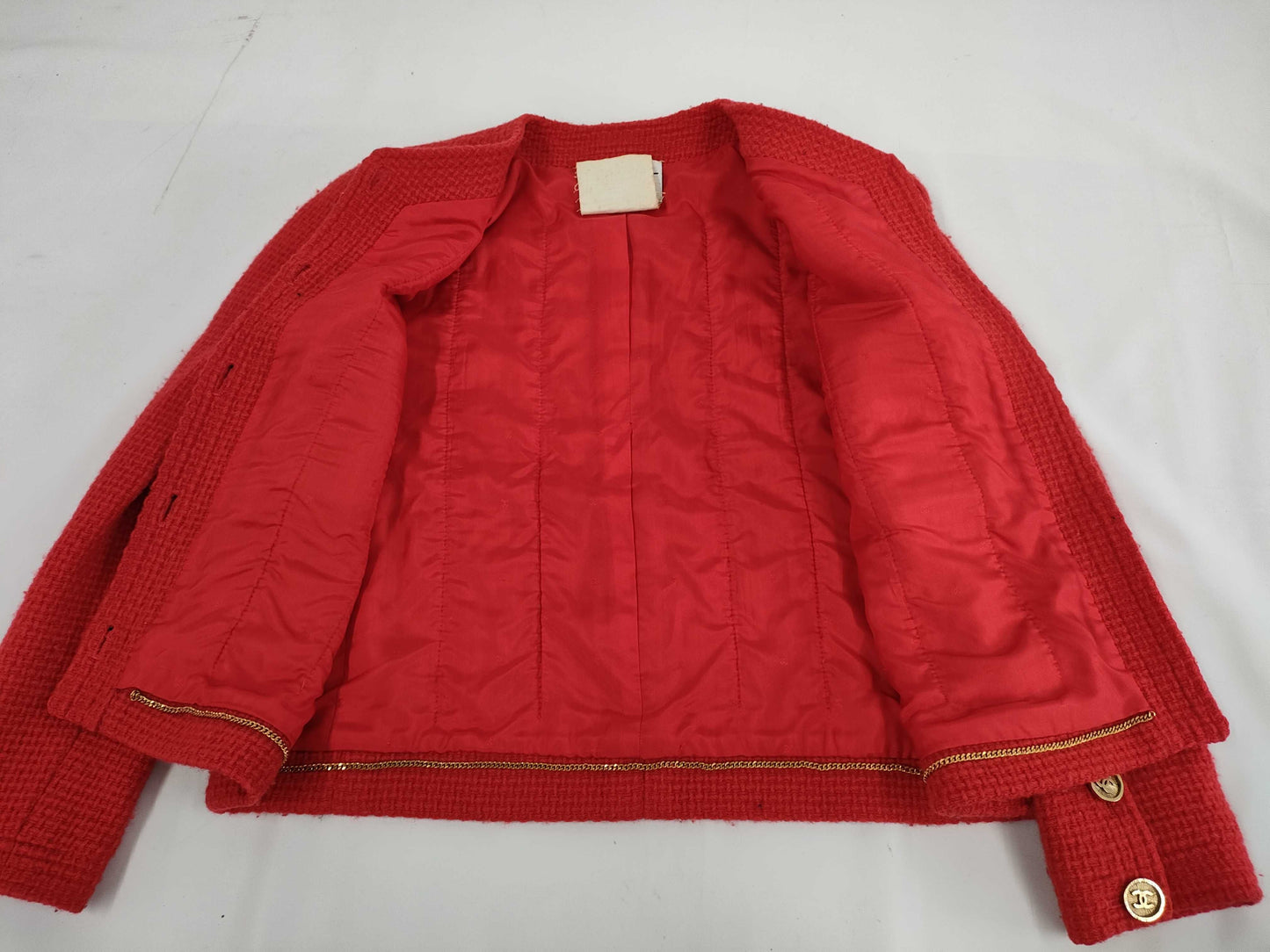 CHANEL Set Red No-Collar Jacket/Tight Skirt Size 34 Other Apparel