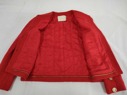 CHANEL Set Red No-Collar Jacket/Tight Skirt Size 34 Other Apparel