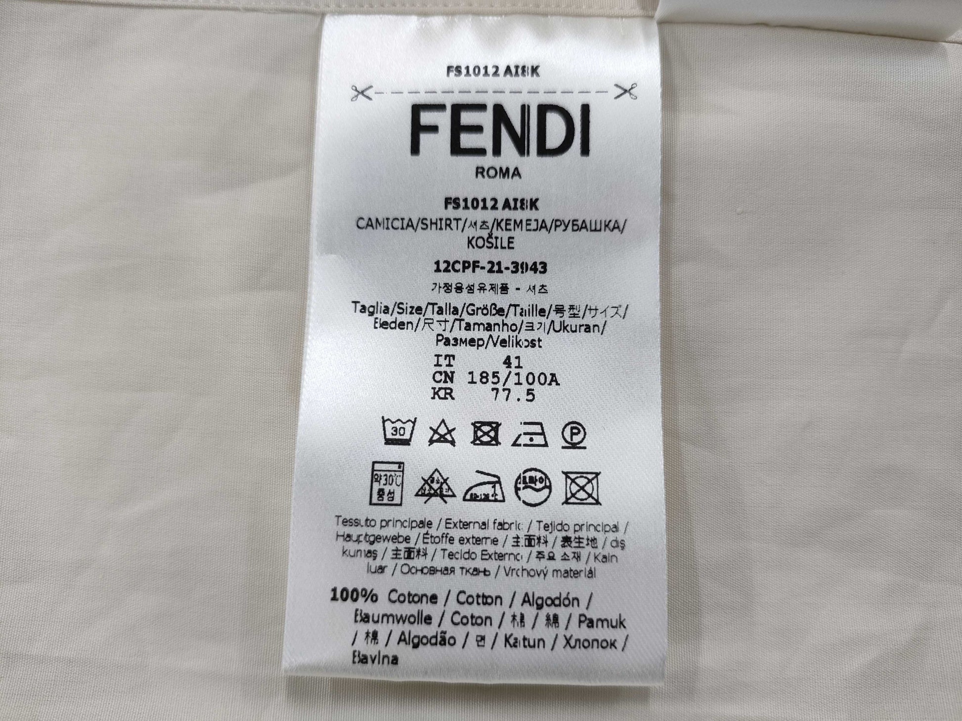 FENDI Embroidered Shirt, Ivory, Size 41, Men's Shirt