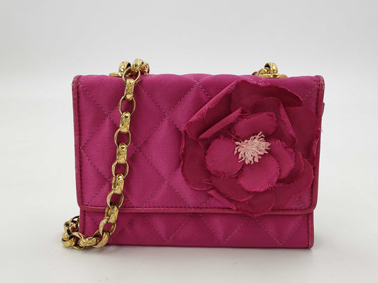 CHANEL Matelasse Mini Chain Shoulder Bag in Pink Satin