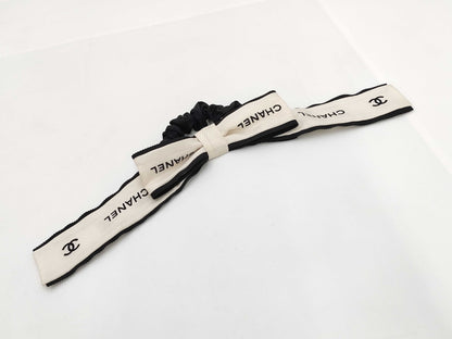 CHANEL CHANEL Scrunchie Hair Accessory Ribbon Logo Coco Mark White x Black Other Accessories