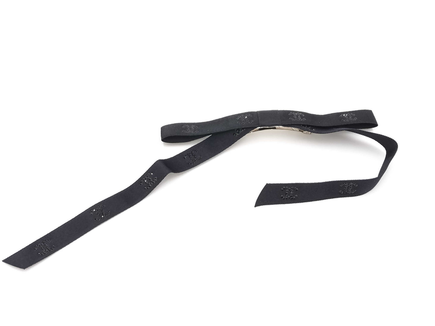 CHANEL CHANEL Barrette Ribbon Coco Mark Rhinestone Black Hair Accessory 25B Hair Accessory
