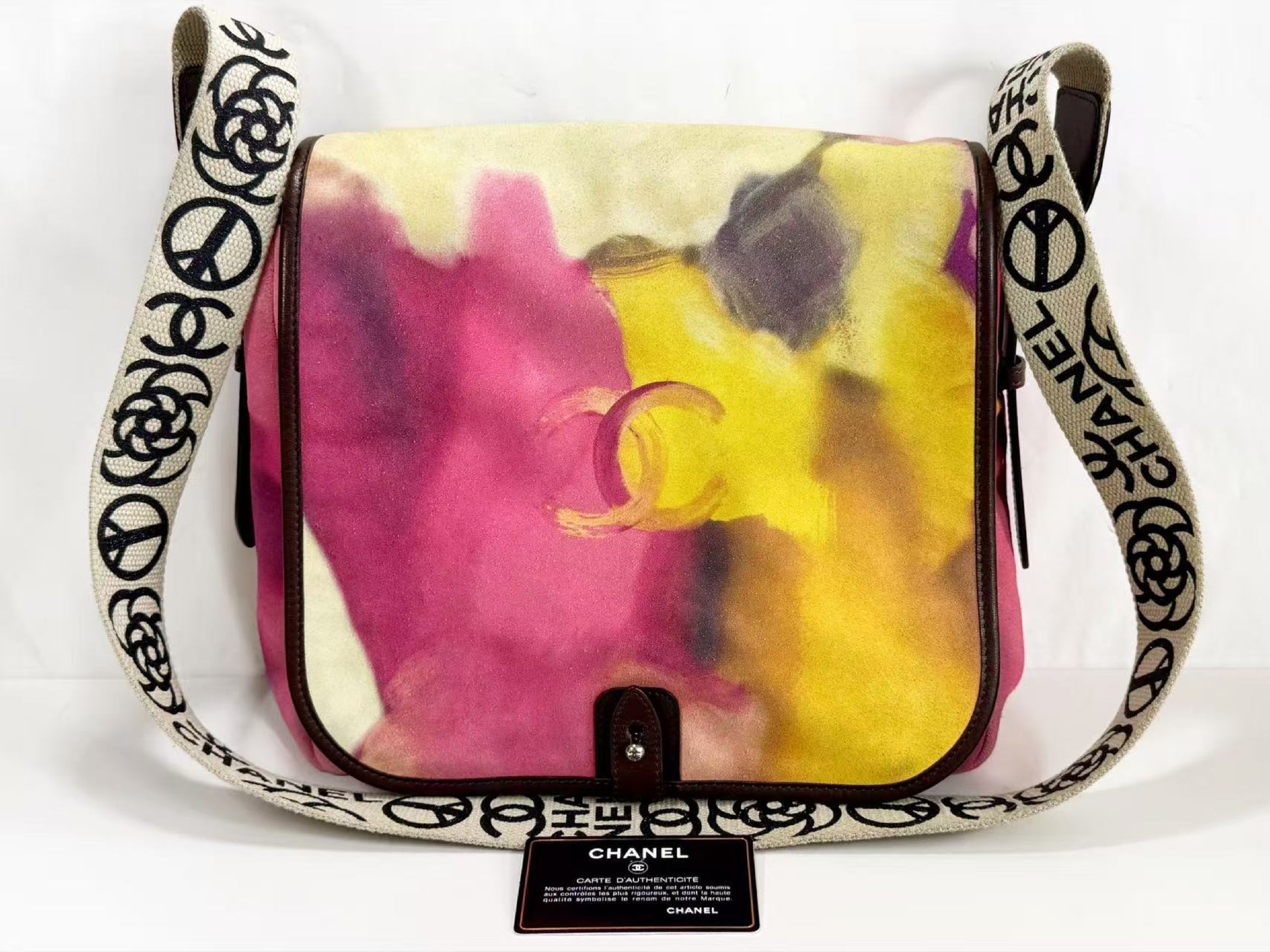 CHANEL Embroidered Suede Messenger Bag, Rare, Flower Power Multicolor, W28 x H26 x D8.5cm, Approx. 20s, [Gift Card and Sticker Included], Vintage S-shaped Hardware, Shoulder Bag, 2099012