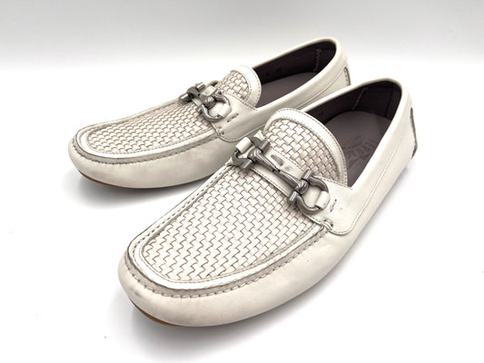 Salvatore Ferragamo Gancini Horsebit Leather Loafers in White, Size 8